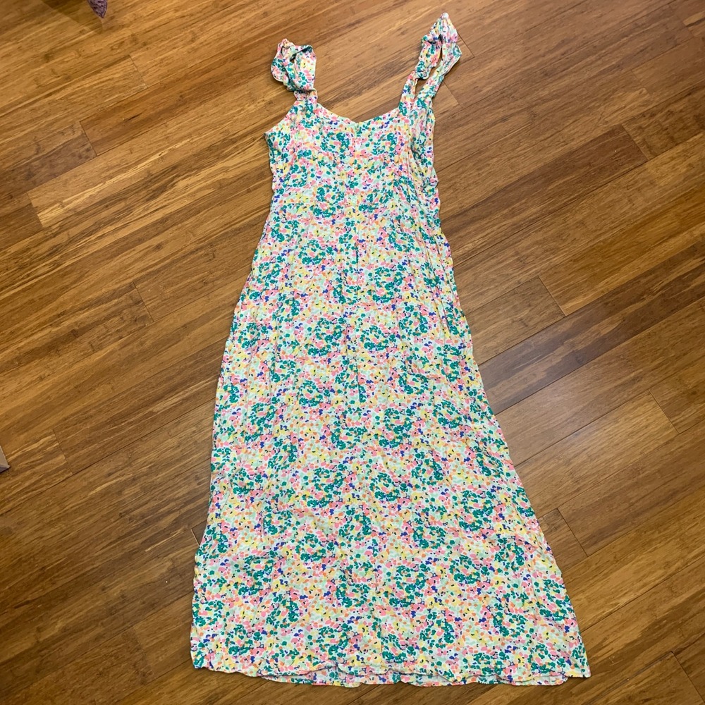 LOFT Womens Multi Color Abstract Floral Ruffle Shoulder Midi Dress Size 6 - Picture 5 of 7